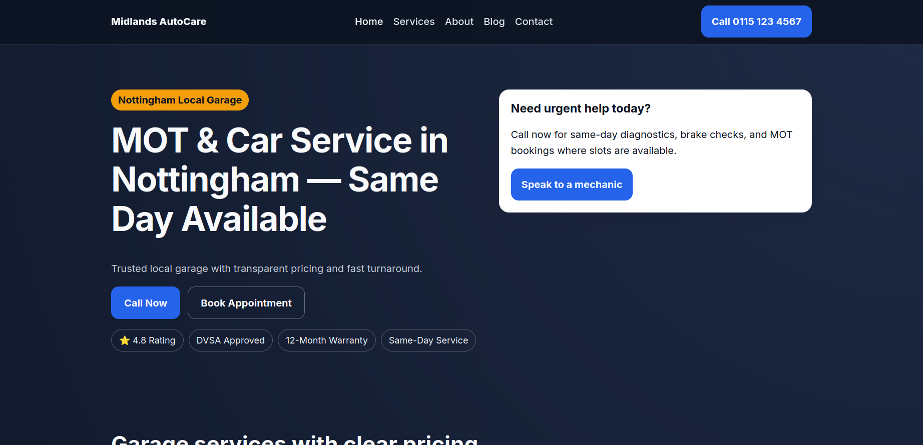 Screenshot of Garage / Car Service